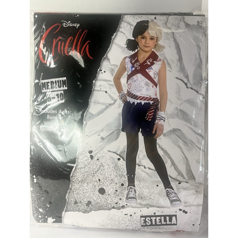 Disney Cruella Estella Girls Costume Size M 8-10 Halloween 4 Piece NWT